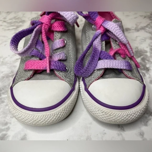 Converse All Star Toddler Gray Pink Purple Lace Up Shoes - Picture 6 of 10